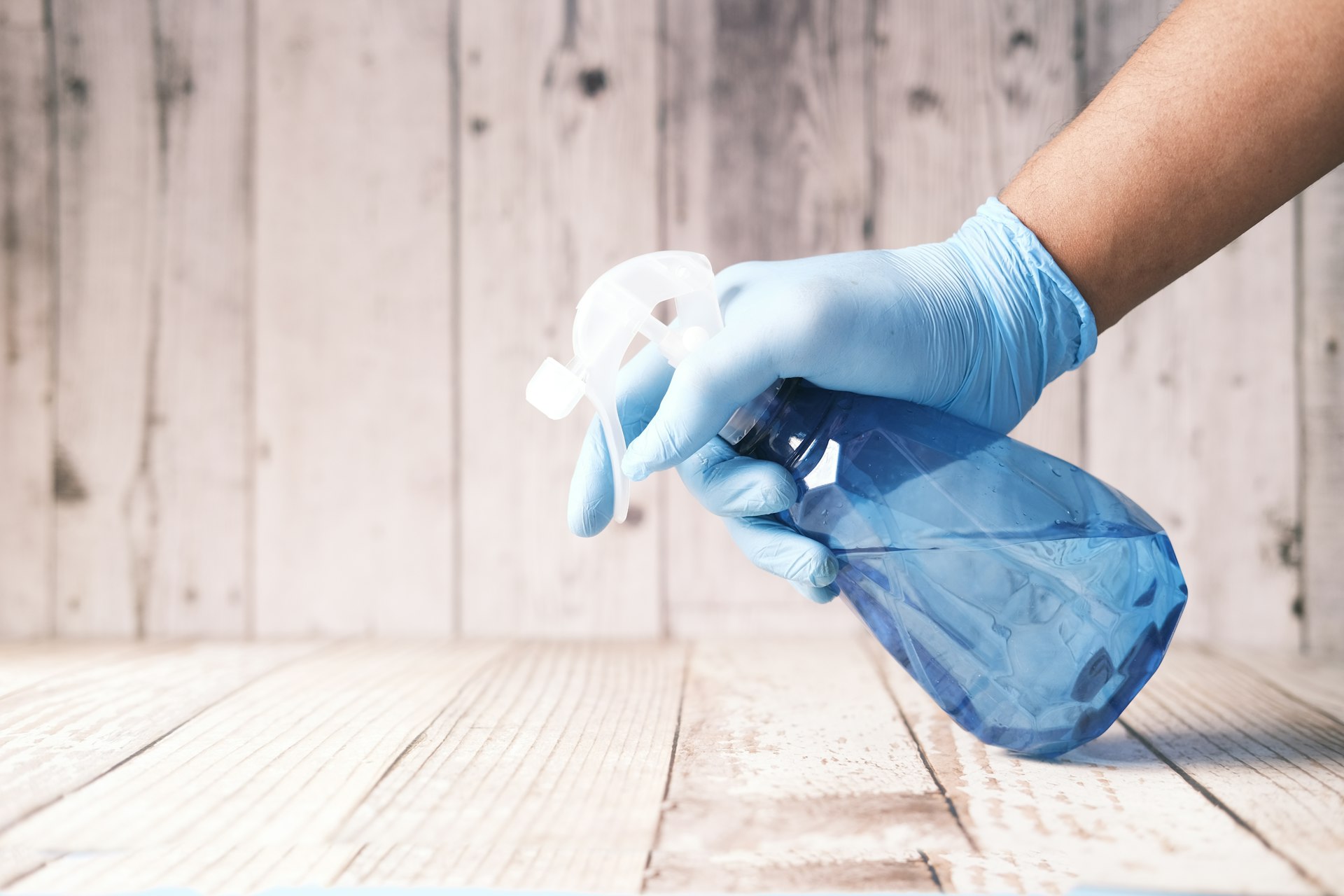 Reinigungskraft mit Handschuhen bei der gründlichen Flächenreinigung